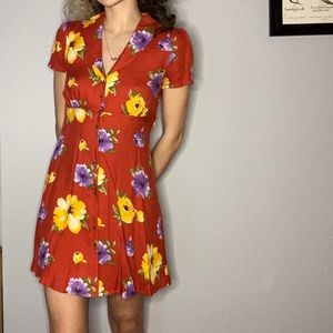 Forever 21 Burnt Orange Floral Button Up Dress